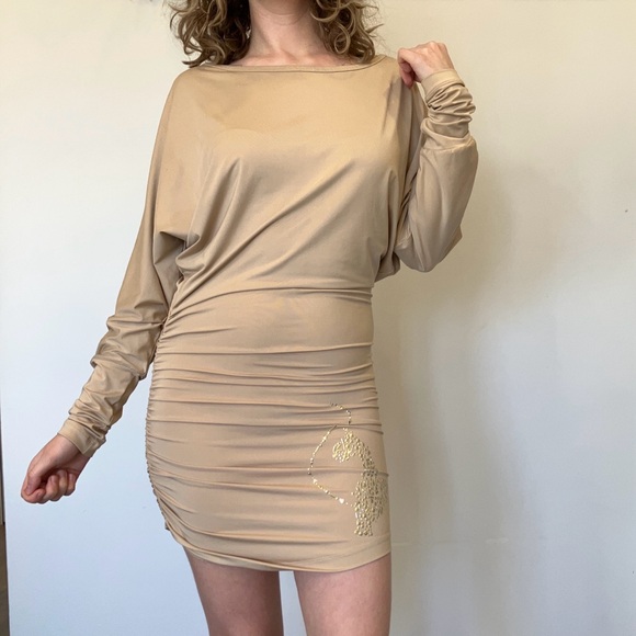 Baby Phat Dresses & Skirts - Vintage Iconic Baby Phat Beige Dress with Gold cat in size small